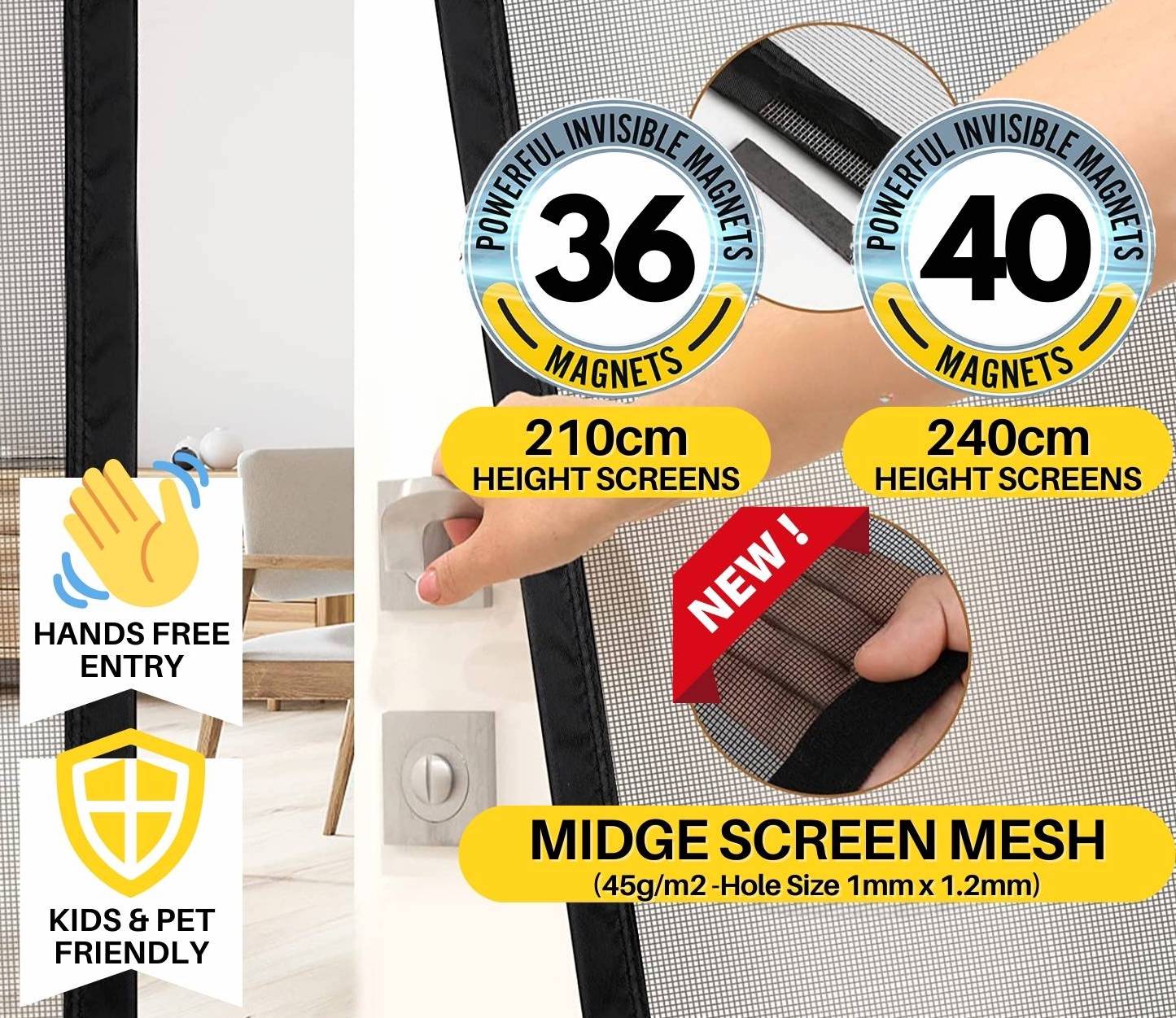Magnetic Screen Door 60 x 210 cm, Black, image 2